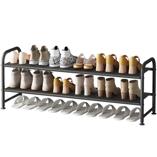 Linzinar Shoe Rack 2 Tier Long Storage Organizer Wide Metal Shoe Shelf