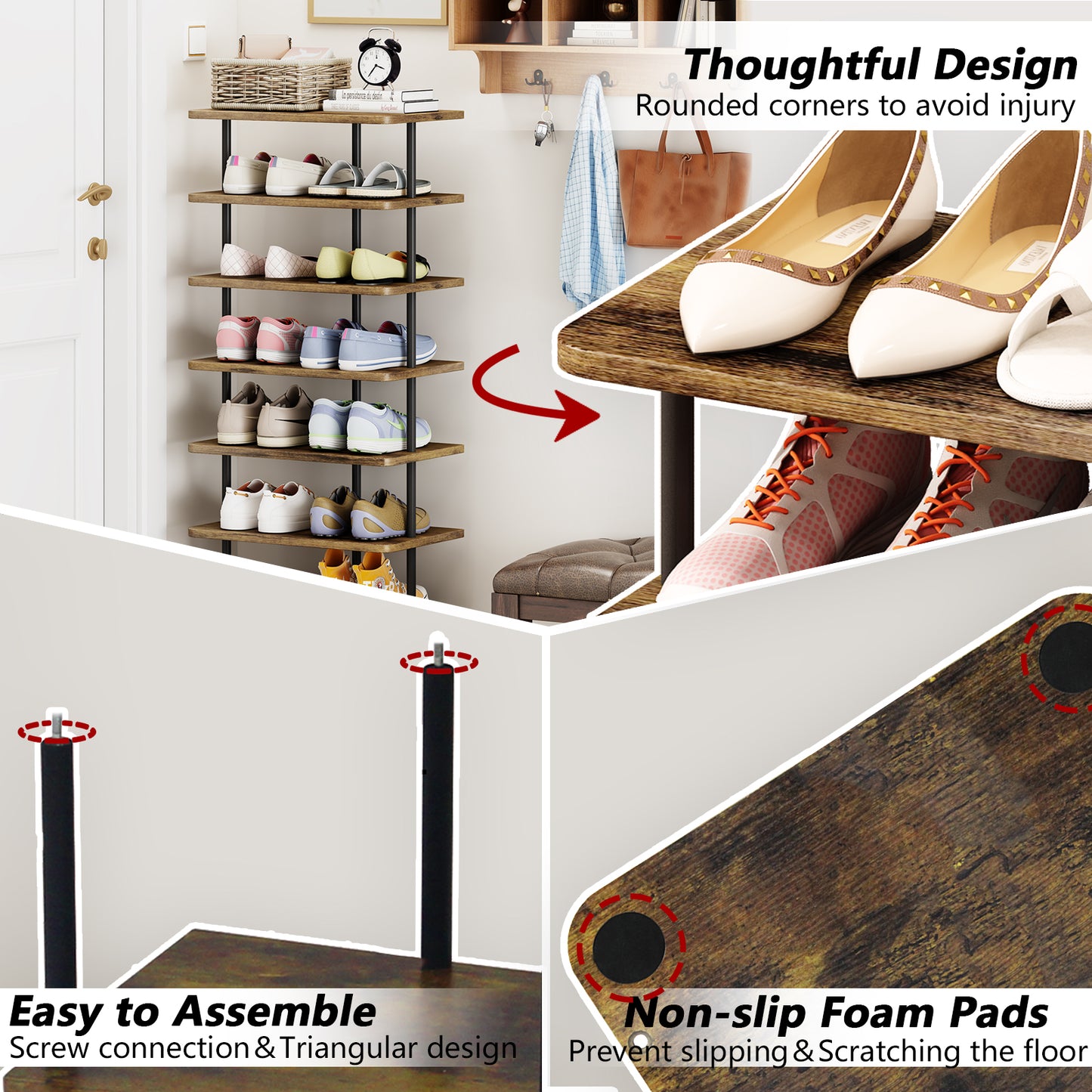 Linzinar Shoe Rack 9 Tier Vertical Storage Organizer Double Row Narrow Metal Slim Shelf