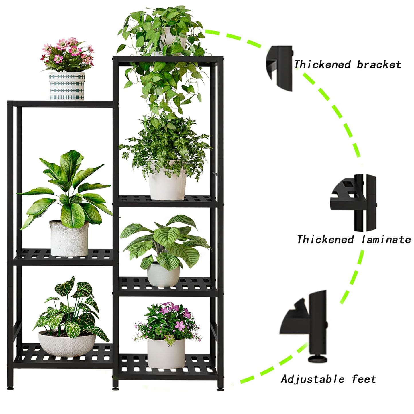 Linzinar 4 Tiers 7 Potted Plant Stand Indoor Outdoor Metal Plant Shelf