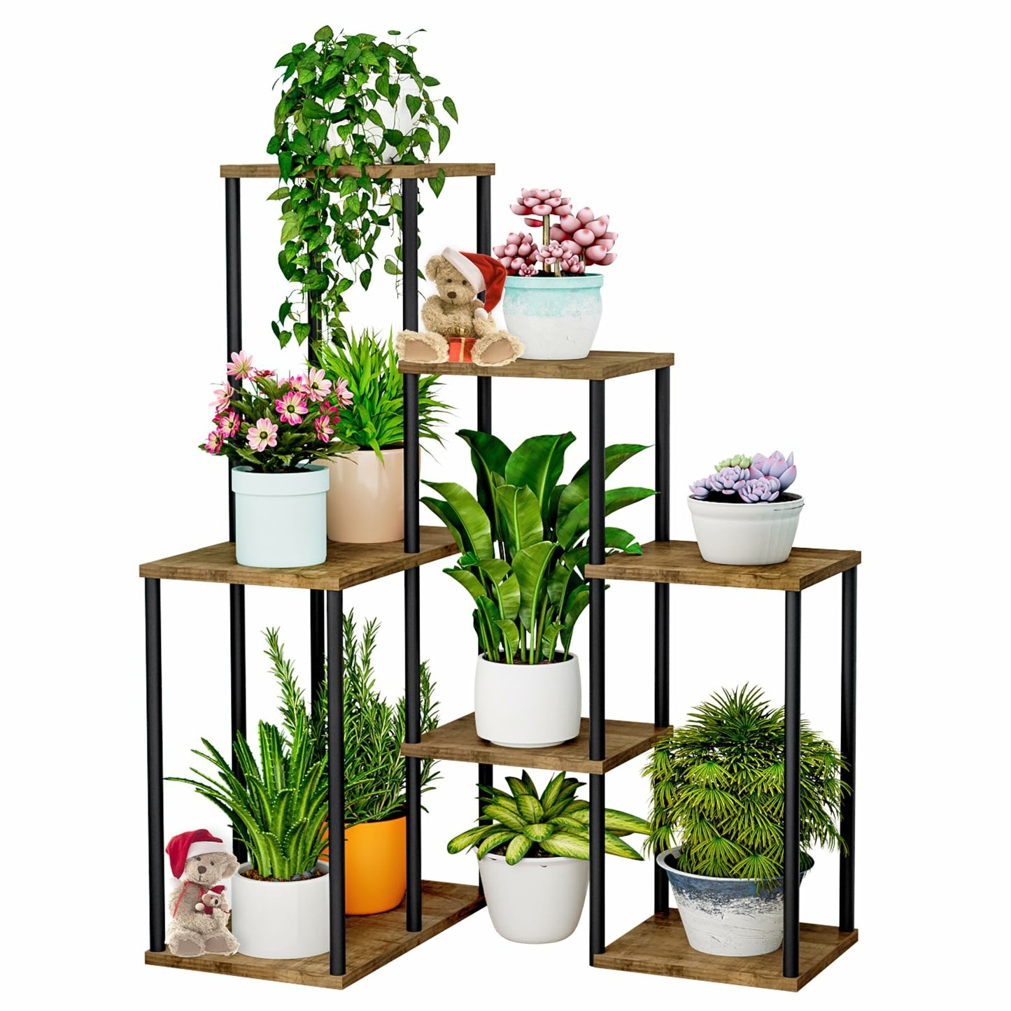 Linzinar Plant Stand Indoor Corner Plant Shelf 5 Tier 9 Potted Flower Shelves Wooden