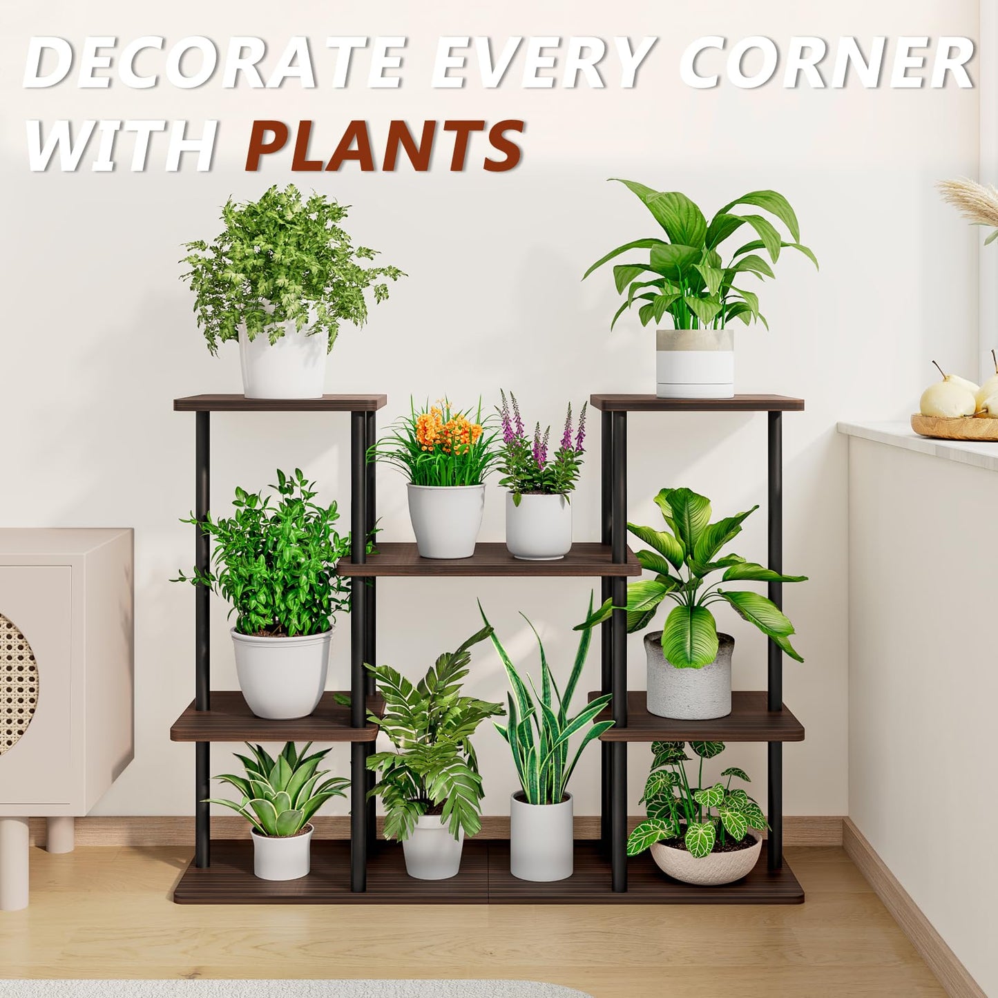 Linzinar Plant Stand Indoor Corner Tiered Metal Plant Organizer 4 Tier 10 Pot