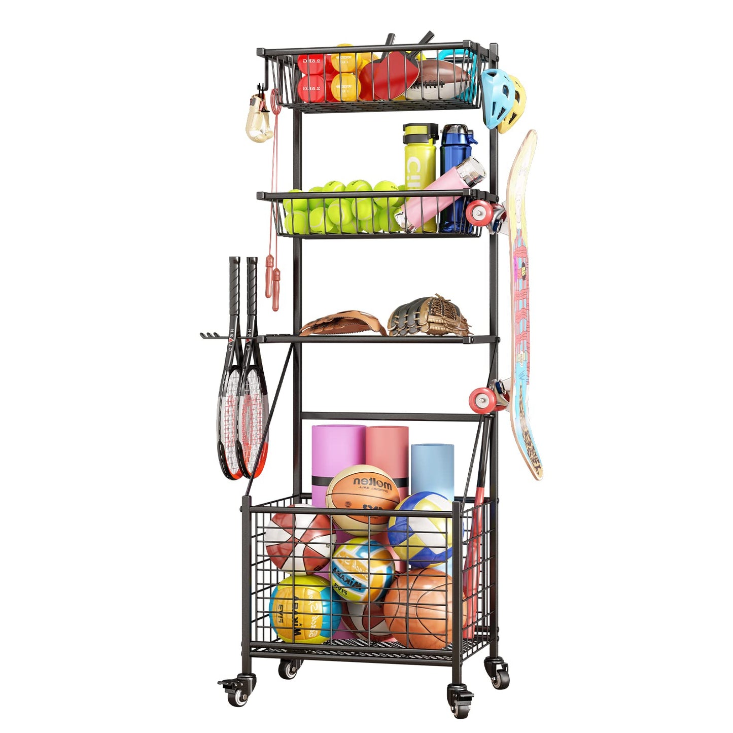 Linzinar Garage Sports Equipment Organizer System Ball Gear Outdoor Toy Storage Rack