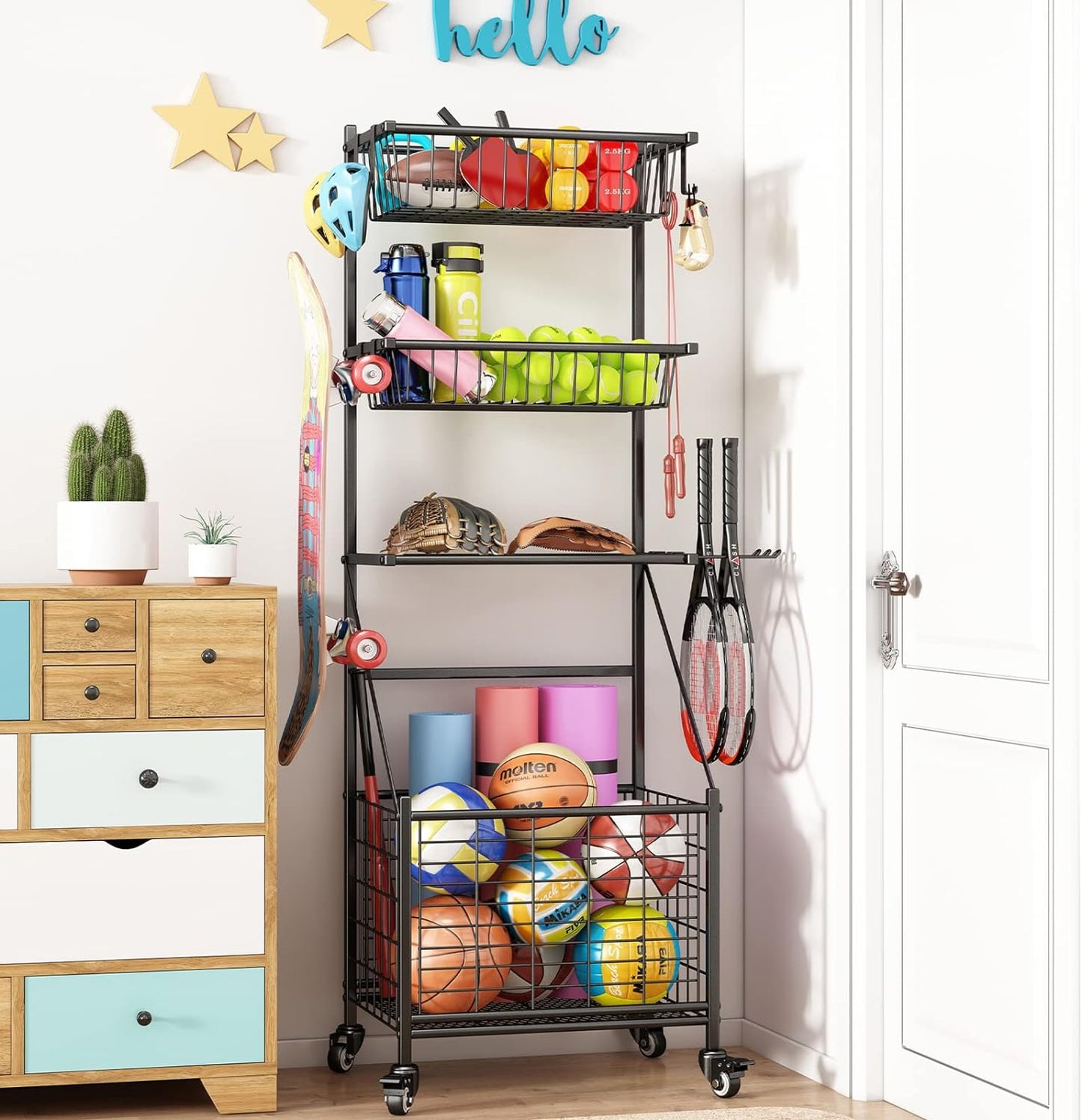 Linzinar Garage Sports Equipment Organizer System Ball Gear Outdoor Toy Storage Rack