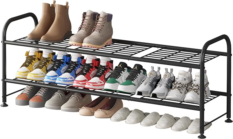 Linzinar Shoe Rack 3 Tier Storage Organizer for Closet Entryway Metal
