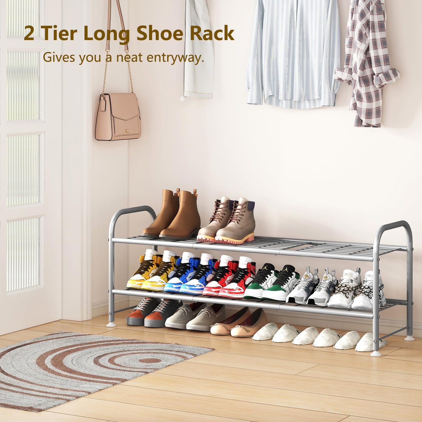 Linzinar Shoe Rack 2 Tier Storage Organizer for Closet Entryway Metal