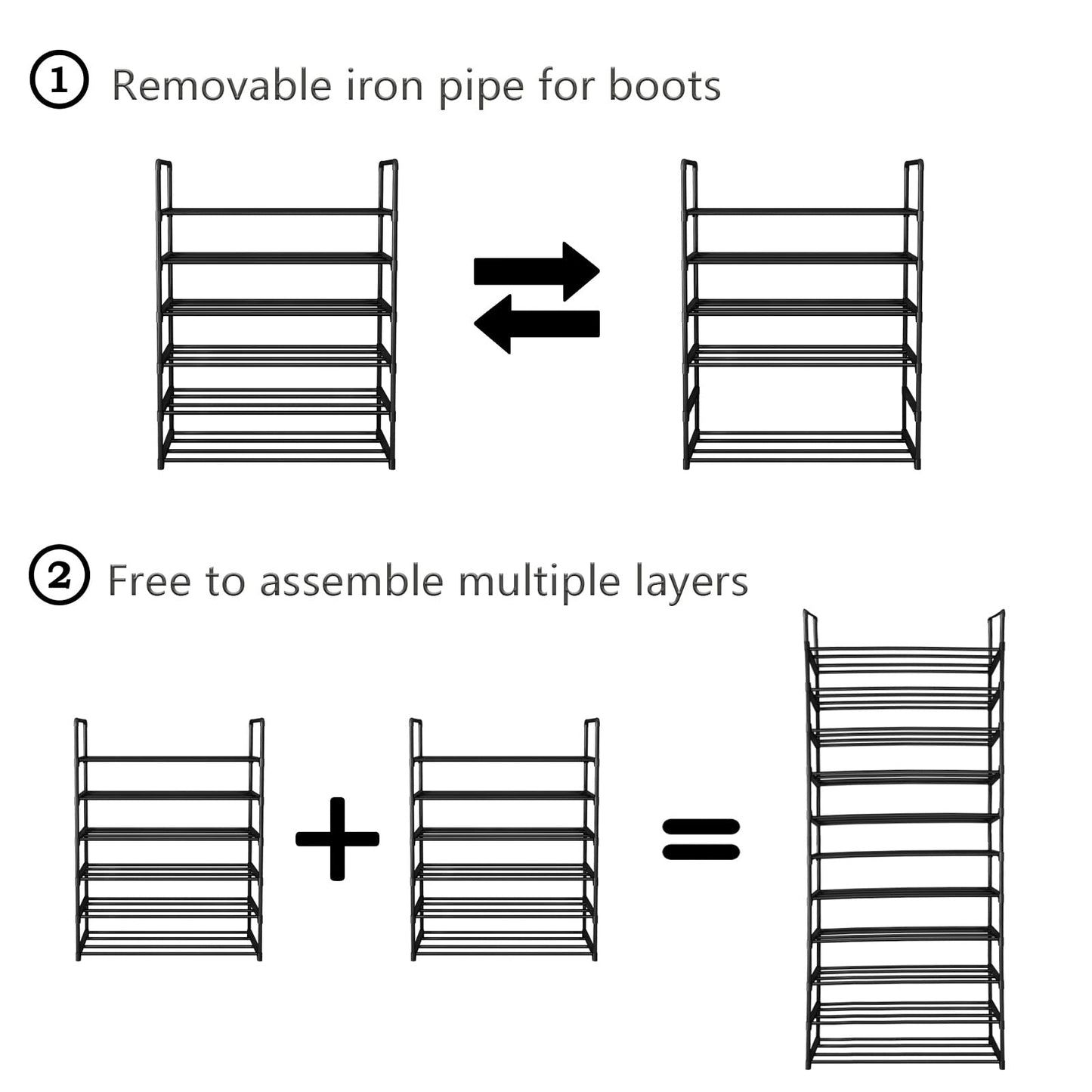 Linzinar Shoe Rack 6 Tier Metal Stackable Organizer Storage Shelf
