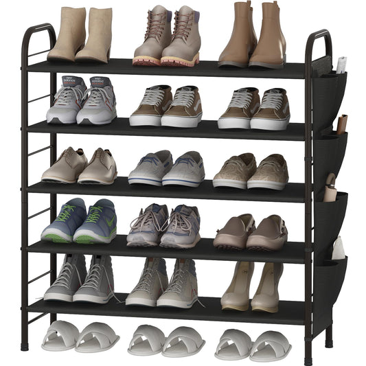 Linzinar Shoe Rack Storage Organizer 5 Tier Free Standing Metal Shoe Shelf