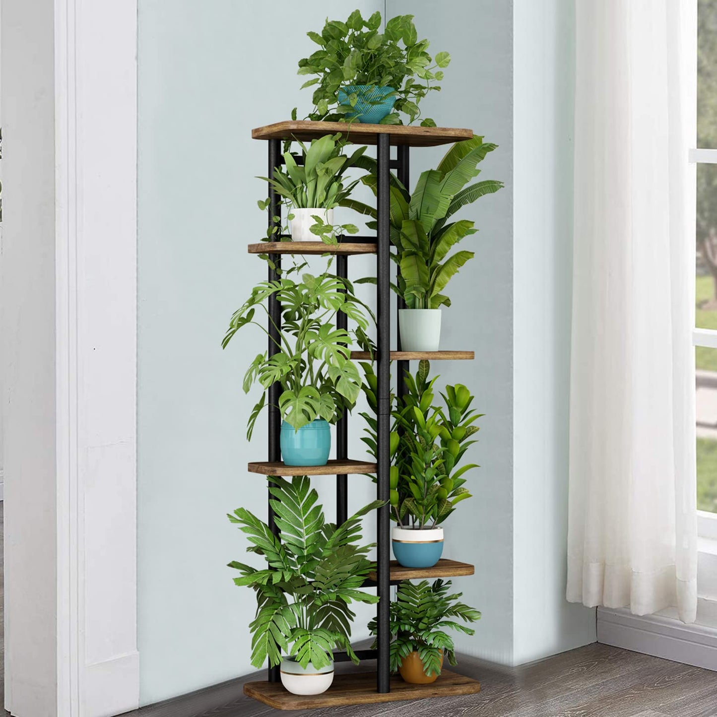 Linzinar  Plant Stand 6 Tier 7 Potted Indoor Plant Shelf Multiple Stands for Garden Corner Balcony Living Room