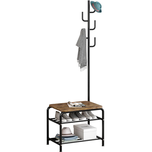 Linzinar Coat Rack Shoe Bench 3-in-1 Hall Tree with MDF Stand