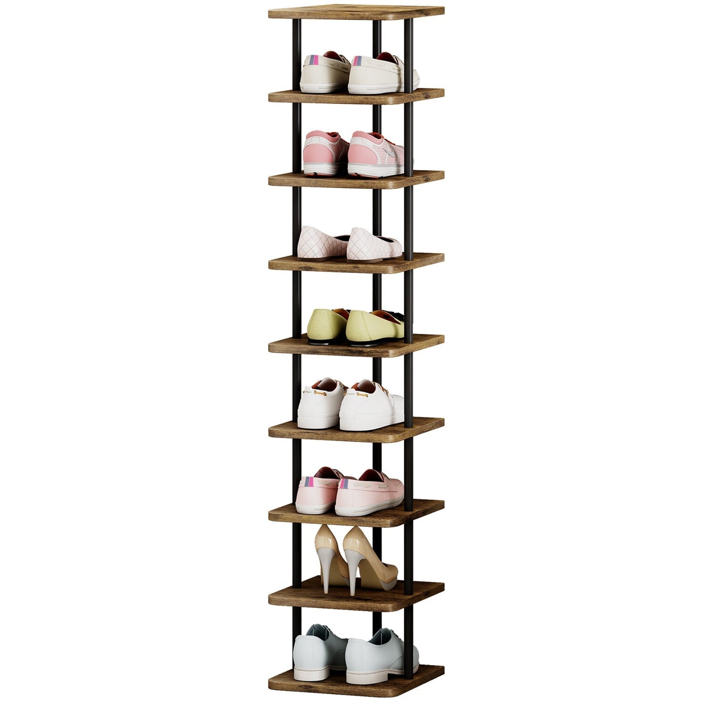 Linzinar Shoe Rack 9 Tier Vertical Storage Organizer Metal Narrow Slim Shelf