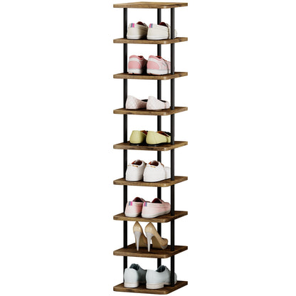 Linzinar Shoe Rack 9 Tier Vertical Storage Organizer Metal Narrow Slim Shelf