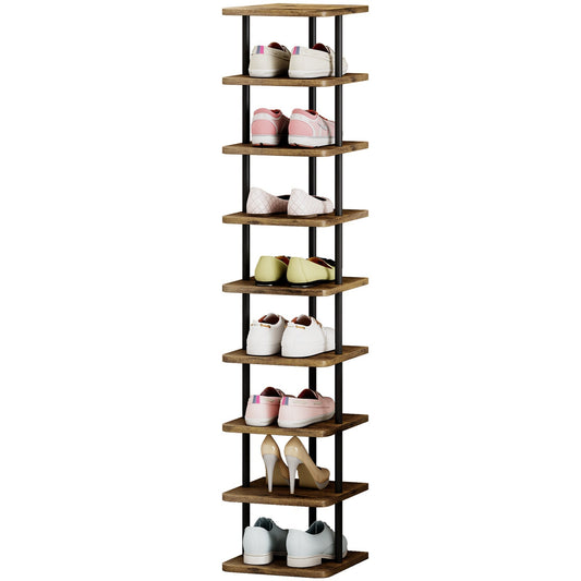 Linzinar Shoe Rack 9 Tier Vertical Storage Organizer Metal Narrow Slim Shelf