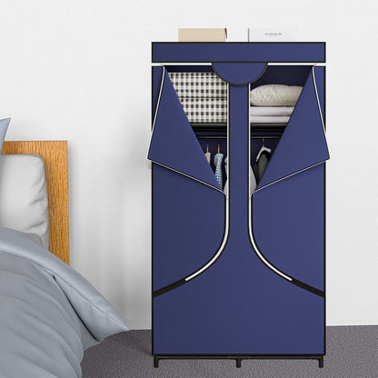 Linzinar 34 Inch Portable Wardrobe Closet Storage Organizer Metal Hanging Rack Non-Woven Fabric
