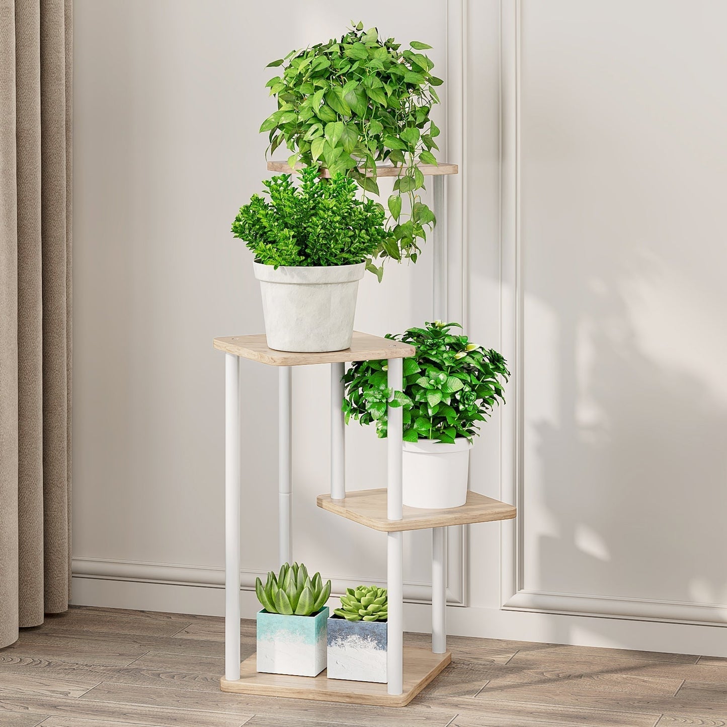 Linzinar Plant Stand 4 Tier 5 Potted Indoor Metal Corner Flower Shelf for Multiple Plants