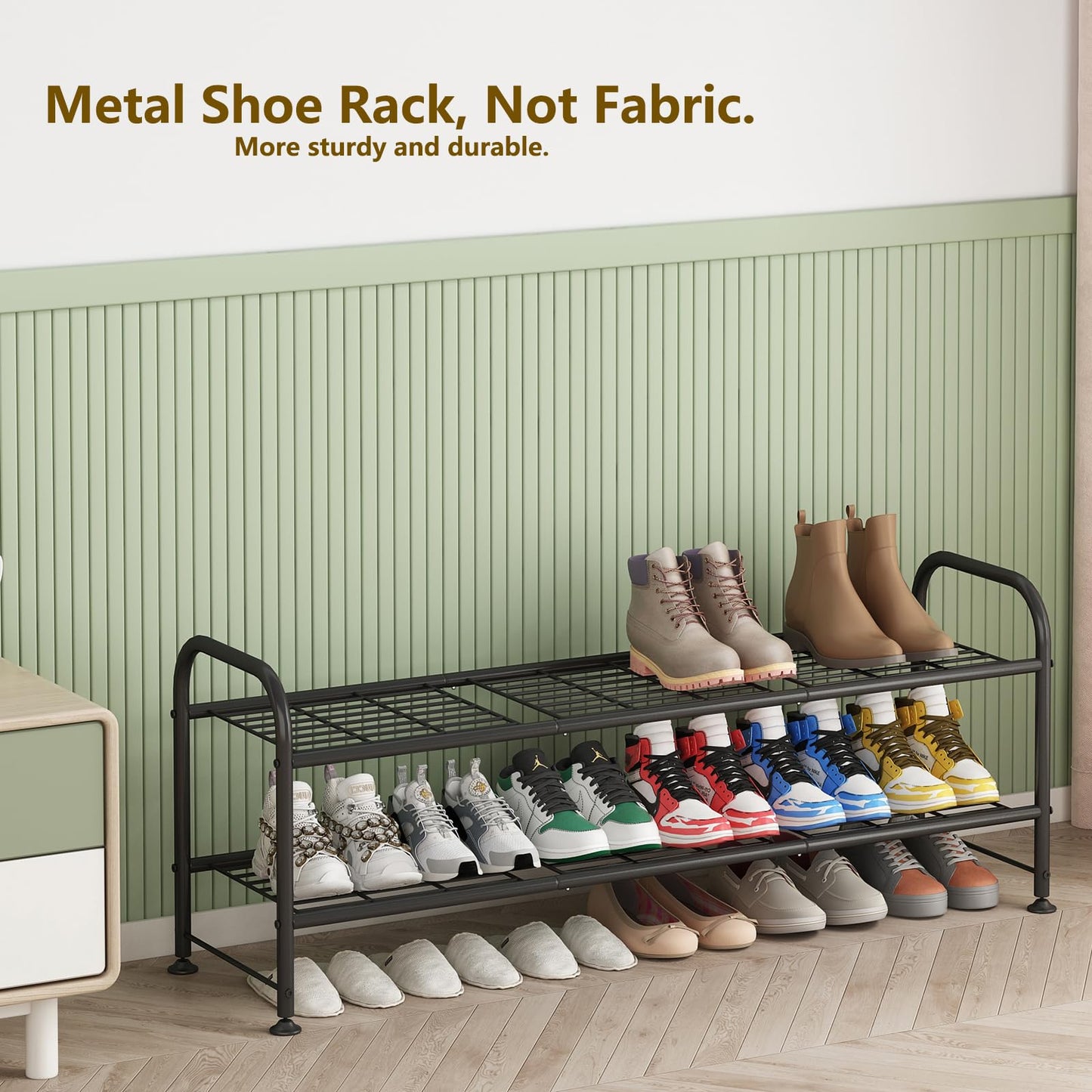 Linzinar Shoe Rack 2 Tier Storage Organizer for Closet Entryway Metal