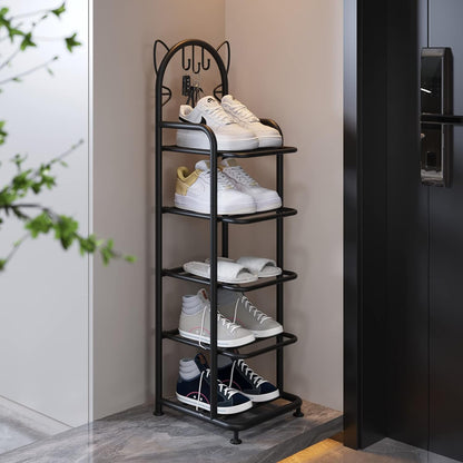 Linzinar Shoe Rack 5 Tier Vertical Storage Organizer Shelf Sturdy Metal Free Standing Shoe Tower